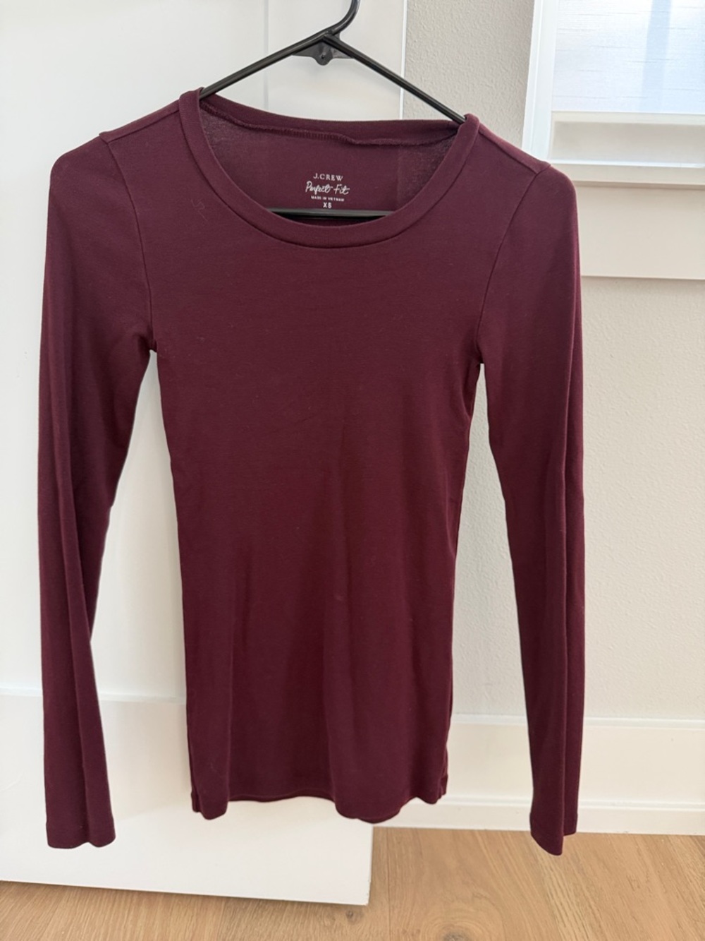 J. Crew Long-Sleeve Crewneck Top in Deep Burgundy